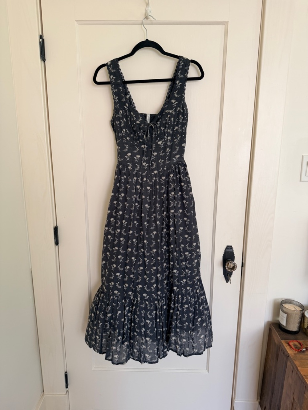 American Eagle 100% Cotton Floral Print Corset Top Smocked Tiered Midi Dress